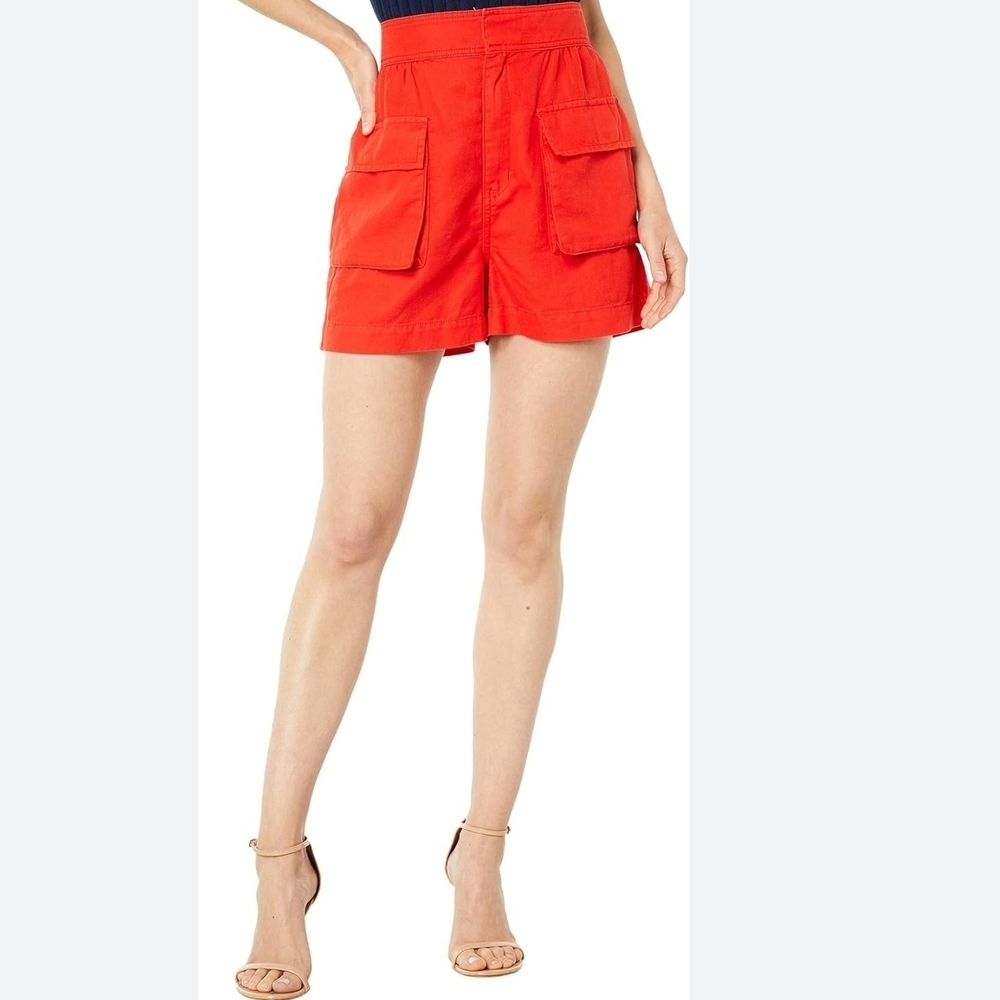 Joie Women's Linen Blend Beachy Cargo Shorts High Rise Sz 0 Red
